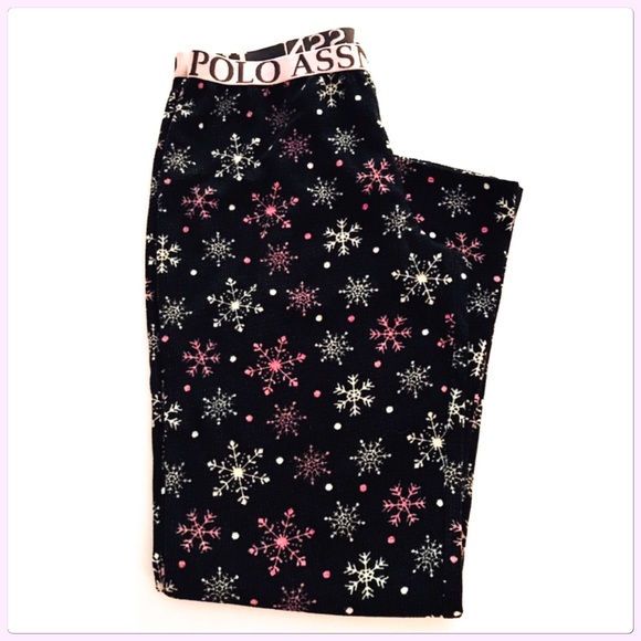 NWT  Black/Pink Snowflakes U.S. Polo Pajama Pants - Picture 8 of 11